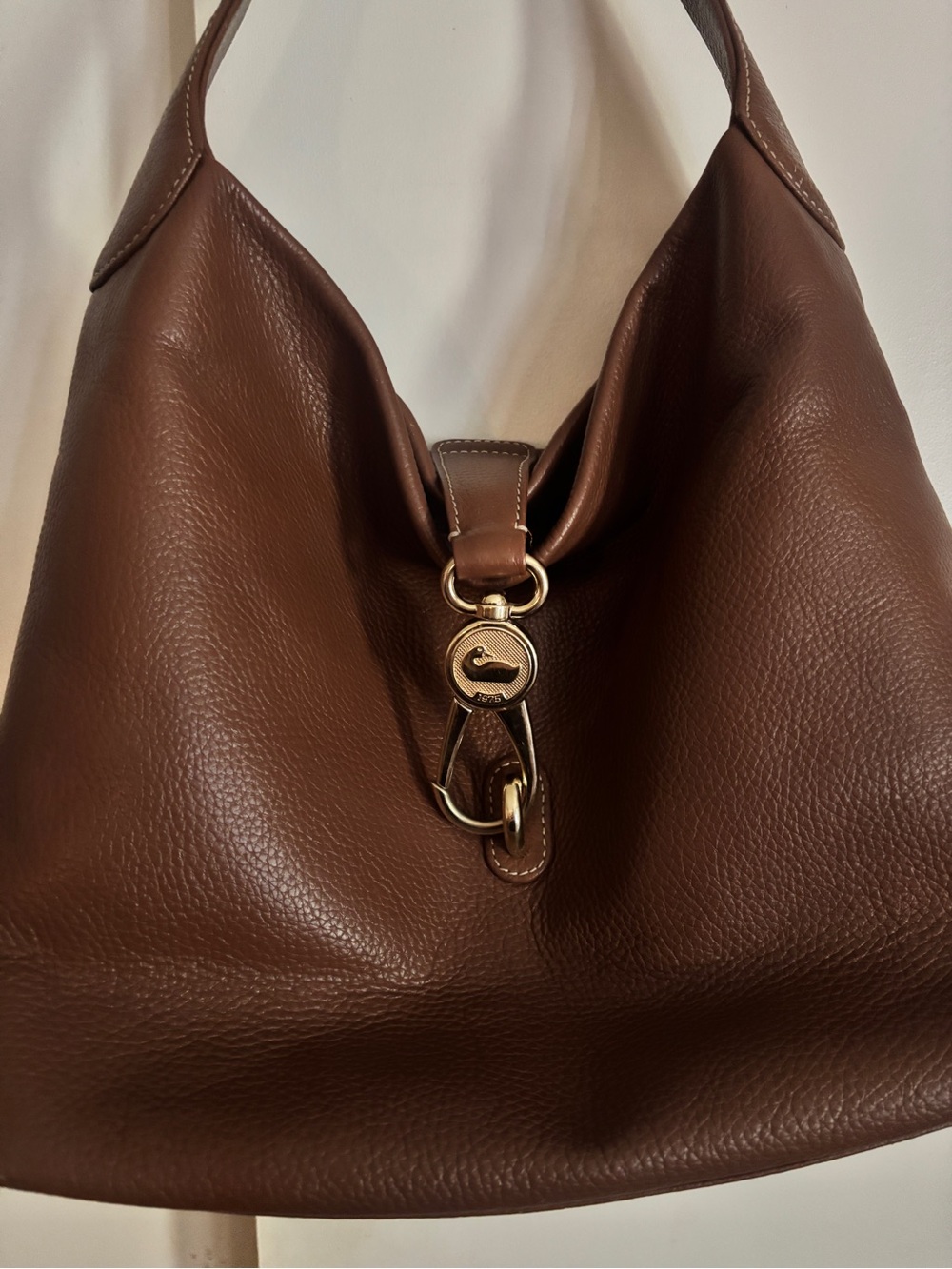 Dooney & Bourke Brown Pebble Leather Hobo Shoulder Bag with Gold Hardware